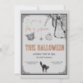 ヴィンテージグレーブラックオレンジキャットハローウィンパーティ 招待状 (正面)