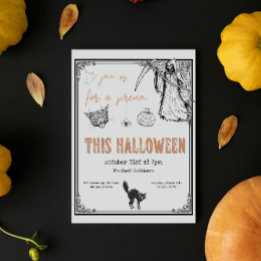 ヴィンテージグレーブラックオレンジキャットハローウィンパーティ 招待状