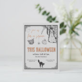 ヴィンテージグレーブラックオレンジハローウィンパーティ ポストカード (スタンド正面)