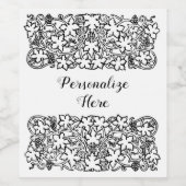 ヴィンテージグレープパターン白黒 ワインラベル (シングルラベル)