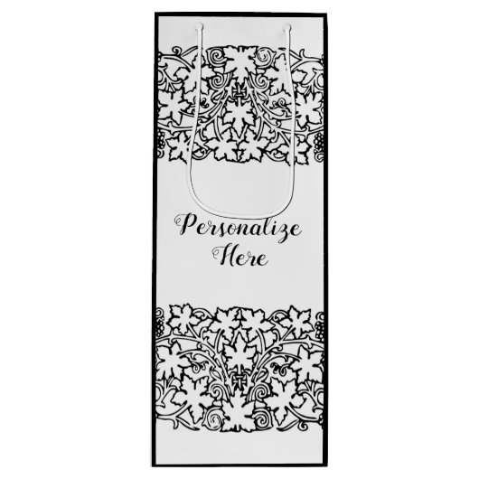 ヴィンテージグレープフィン白黒パターンワインバッグ ワインギフトバッグ (正面)