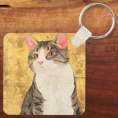 ヴィンテージグレーホワイトキャットポートレート キーホルダー (裏面)