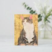 ヴィンテージグレーホワイトキャットポートレート シーズンポストカード (スタンド正面)