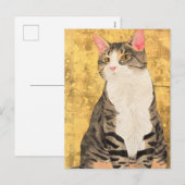 ヴィンテージグレーホワイトキャットポートレート シーズンポストカード (正面/裏面)
