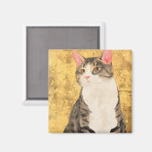 ヴィンテージグレーホワイトキャットポートレート マグネット (正面/裏面)