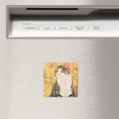 ヴィンテージグレーホワイトキャットポートレート マグネット (インサイチュ (食洗機))