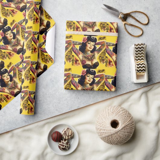 ヴィンテージグレームピンアップ ラッピングペーパー (クラフト)