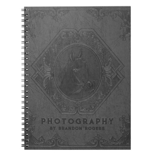 ヴィンテージグレーレザーエンボス馬頭 ノートブック (正面)