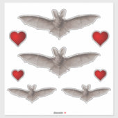 ヴィンテージグレーヴァンパイアこうもりと赤いハートこうもりラブ シール (シート)