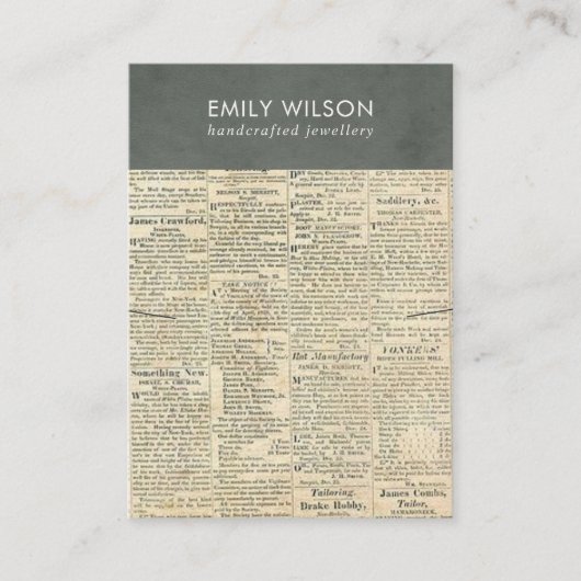 ヴィンテージグレー古新聞ネックレスバンドディスプレイ 名刺 (正面)