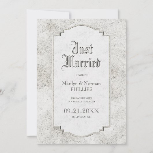 ヴィンテージグレー彫り結婚石の発表 案内状 (正面)