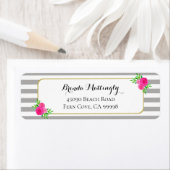 ヴィンテージグレー白ストライプ色ピンク水色フローラ ラベル (インサイチュ)