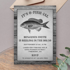 ヴィンテージグレー魚釣り誕生日パーティーの招待 招待状