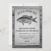 ヴィンテージグレー魚釣り誕生日パーティーの招待 招待状 (正面)