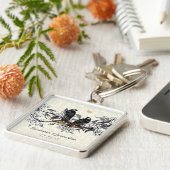 ヴィンテージグレー鳥の手描き開花キーチェーン キーホルダー (側面)