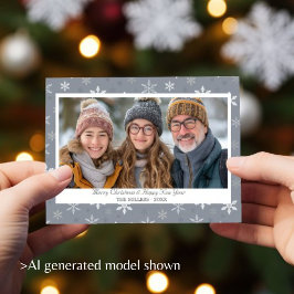 ヴィンテージグレー スノーフレーク 写真 フラット ホリデーカード