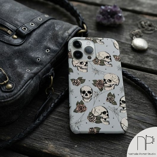 ヴィンテージグレー ドクロ 薔薇 Case-Mate iPhoneケース