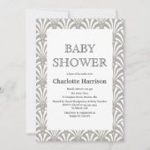 ヴィンテージグレー&ホワイトアールデコファン赤ちゃんシャワー 招待状 (正面)