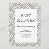 ヴィンテージグレー&ホワイトアールデコファン赤ちゃんシャワー 招待状 (正面/裏面)