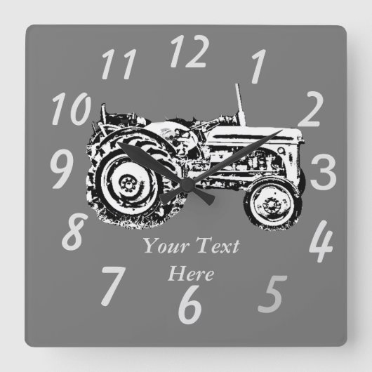 ヴィンテージグレー・マッセイ・ファーガソントラクターの写真  スクエア壁時計 (正面)