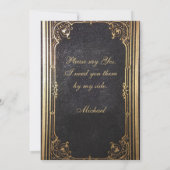 ヴィンテージグロムスマン案エレガント金ゴールドブラックスーツ 招待状 (裏面)