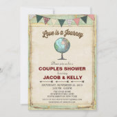 ヴィンテージグローブトラベルカップルシャワー招待状 招待状 (正面)