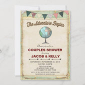 ヴィンテージグローブトラベルカップルシャワー招待状 招待状 (正面)