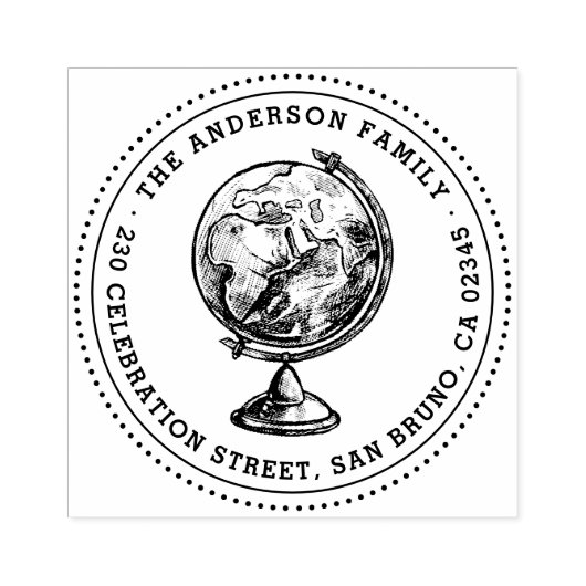 ヴィンテージグローブラウンドファミリー名&差出人住所 ラバースタンプ (インプリント)