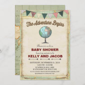 ヴィンテージグローブ旅行赤ちゃんシャワー招待状 招待状 (正面/裏面)
