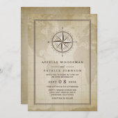 ヴィンテージグローブ航海のコンパス結婚式招待状 招待状 (正面/裏面)