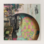 ヴィンテージグローブ輸送アメリカ機関車のアートワーク ジグソーパズル (横)