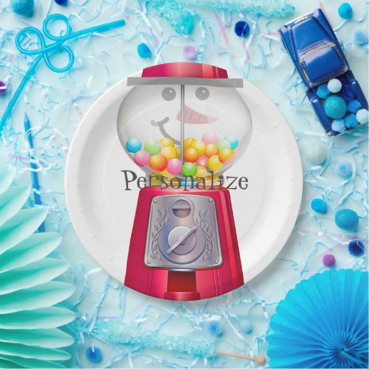 ヴィンテージグンボールマシン雪だるまスノースグローブ ペーパープレート (パーティー)