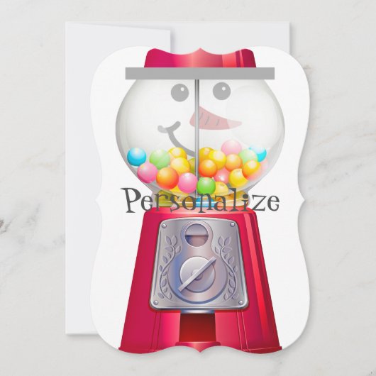 ヴィンテージグンボールマシン雪だるまスノースグローブ 招待状 (正面)