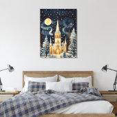 ヴィンテージグーアッシュスタイルの冬の教会32x24 キャンバスプリント (インサイチュ (寝室))