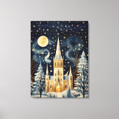 ヴィンテージグーアッシュスタイルの冬の教会32x24 キャンバスプリント (正面)