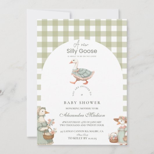 ヴィンテージグース間抜けベイビーシャワー 招待状 (正面)