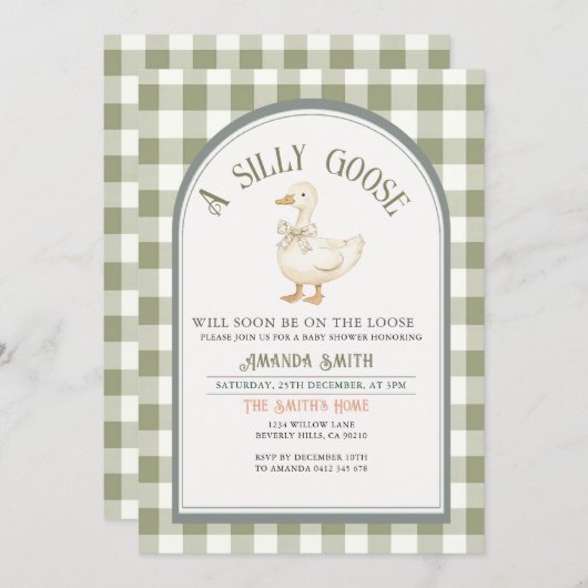 ヴィンテージグース間抜けベイビーシャワー 招待状 (正面/裏面)