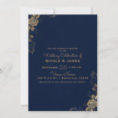 ヴィンテージグ素朴ラムバラコーナーズブルー金ゴールドズ結婚 招待状 (正面)