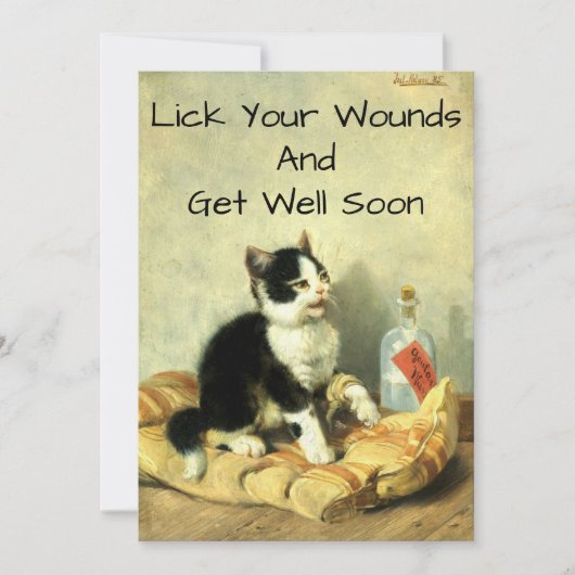 ヴィンテージケガ子猫アートGet Wellカードテンプレート (正面)