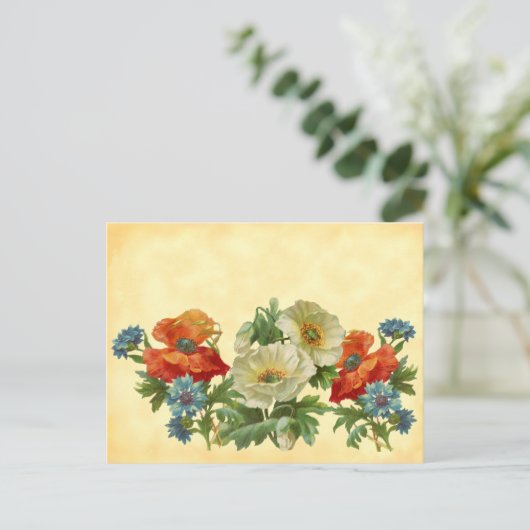 ヴィンテージケシとコーンフラワーのレシピカード ポストカード (スタンド正面)