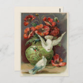 ヴィンテージケシと鳥 ポストカード (正面/裏面)