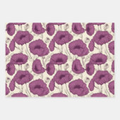 ヴィンテージケシの紫とティール（緑がかった色） ラッピングペーパーシート (正面)