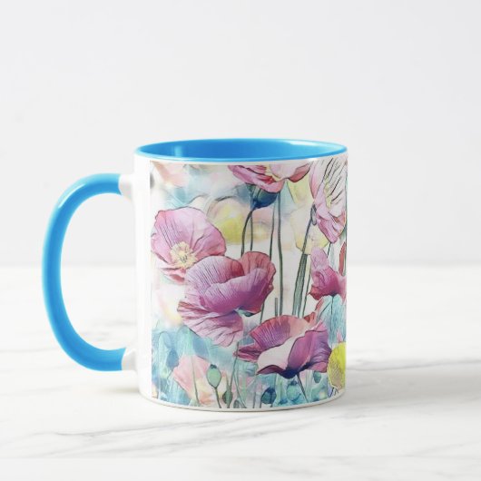ヴィンテージケシの花の水彩フィールド マグカップ (左)