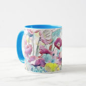 ヴィンテージケシの花の水彩フィールド マグカップ (正面左)