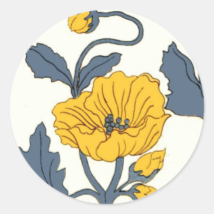 ヴィンテージケシの花タイルデザイン ラウンドシール