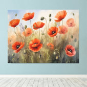 ヴィンテージケシ油絵時代のないフローラ キャンバスプリント (インサイチュ (ウッドフロア))