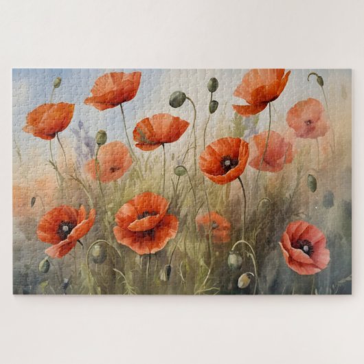 ヴィンテージケシ油絵時代のないフローラ ジグソーパズル (横)