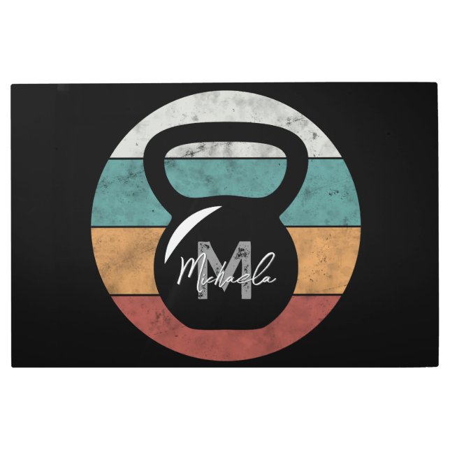 ヴィンテージケトルベルカスタムモノグラム名イニシャル メタルプリント (正面)