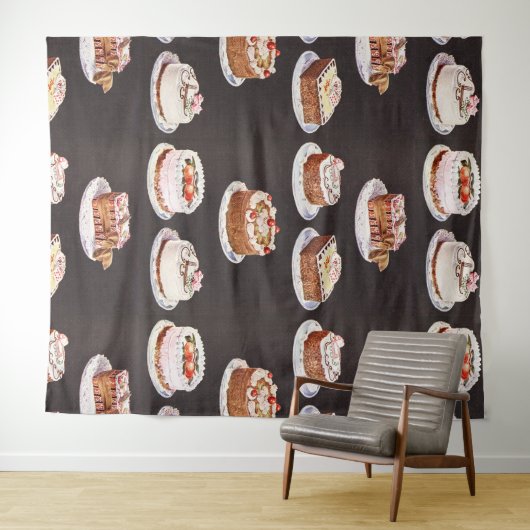 ヴィンテージケファンシーーキズベーカースイーツ料理誕生日 タペストリー (インサイチュ(横))