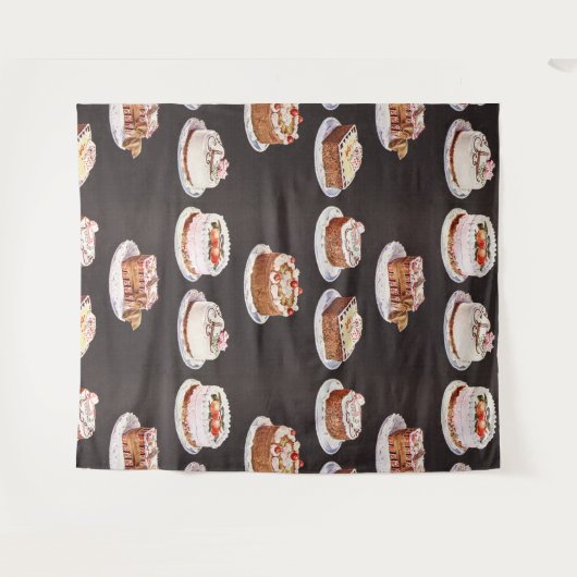 ヴィンテージケファンシーーキズベーカースイーツ料理誕生日 タペストリー (正面(横))